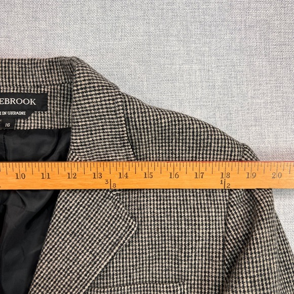 VTG Braebrook Wool Houndstooth Sport Coat Blazer Women 16 Gray Elbow Patch Prep - Picture 11 of 14